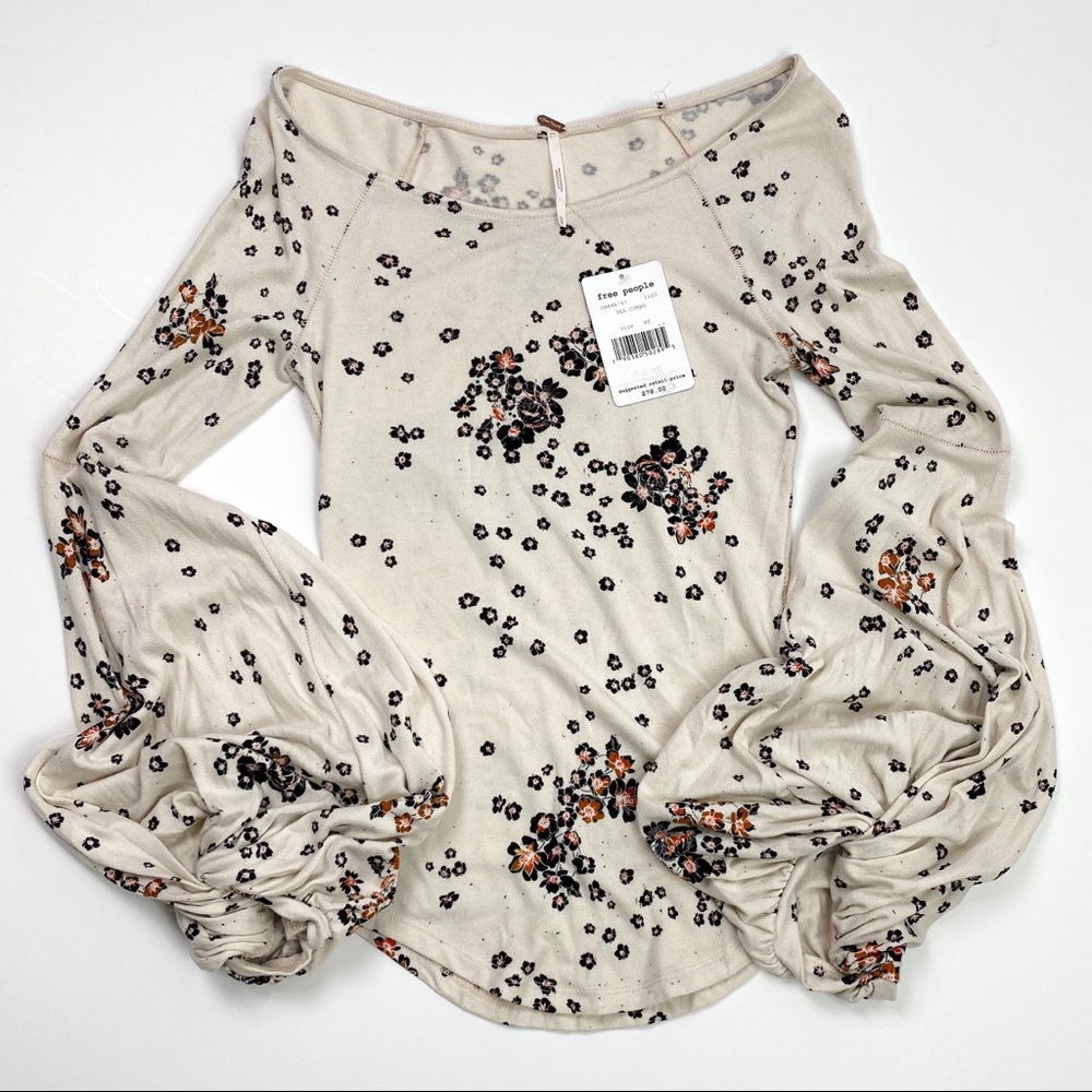 NEW Free People To The Tropics Bodycon Top Cream Tea Floral Print Size XS - Picture 2 of 13